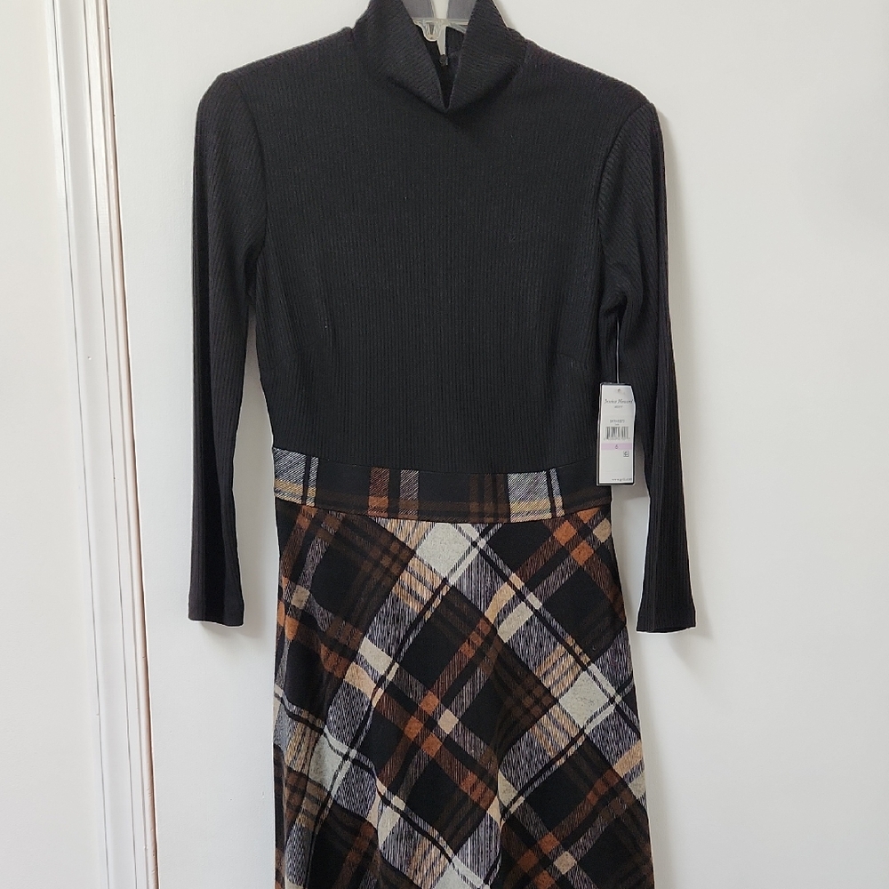 Black Turtleneck Plaid Dress
